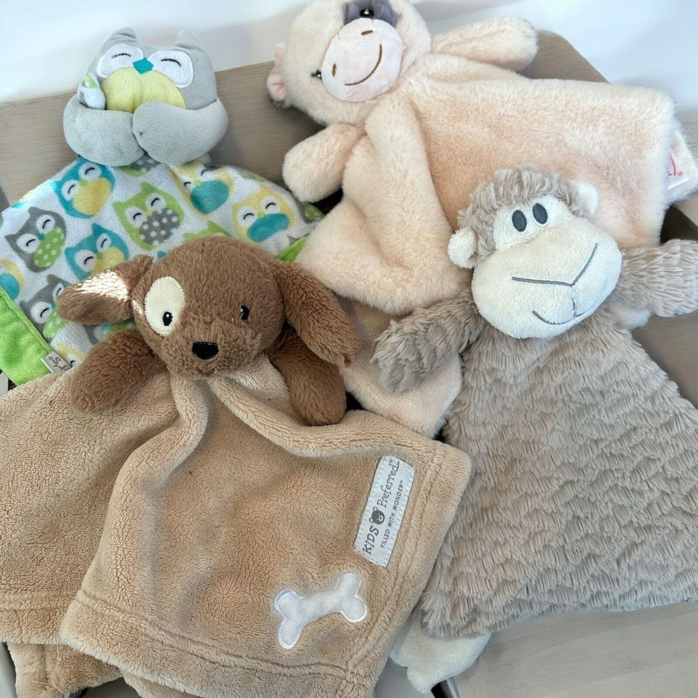 Lot of Lovey Security Blankets Soft Baby Dog Cow Monkey Owl Plush‎ Animals Clean